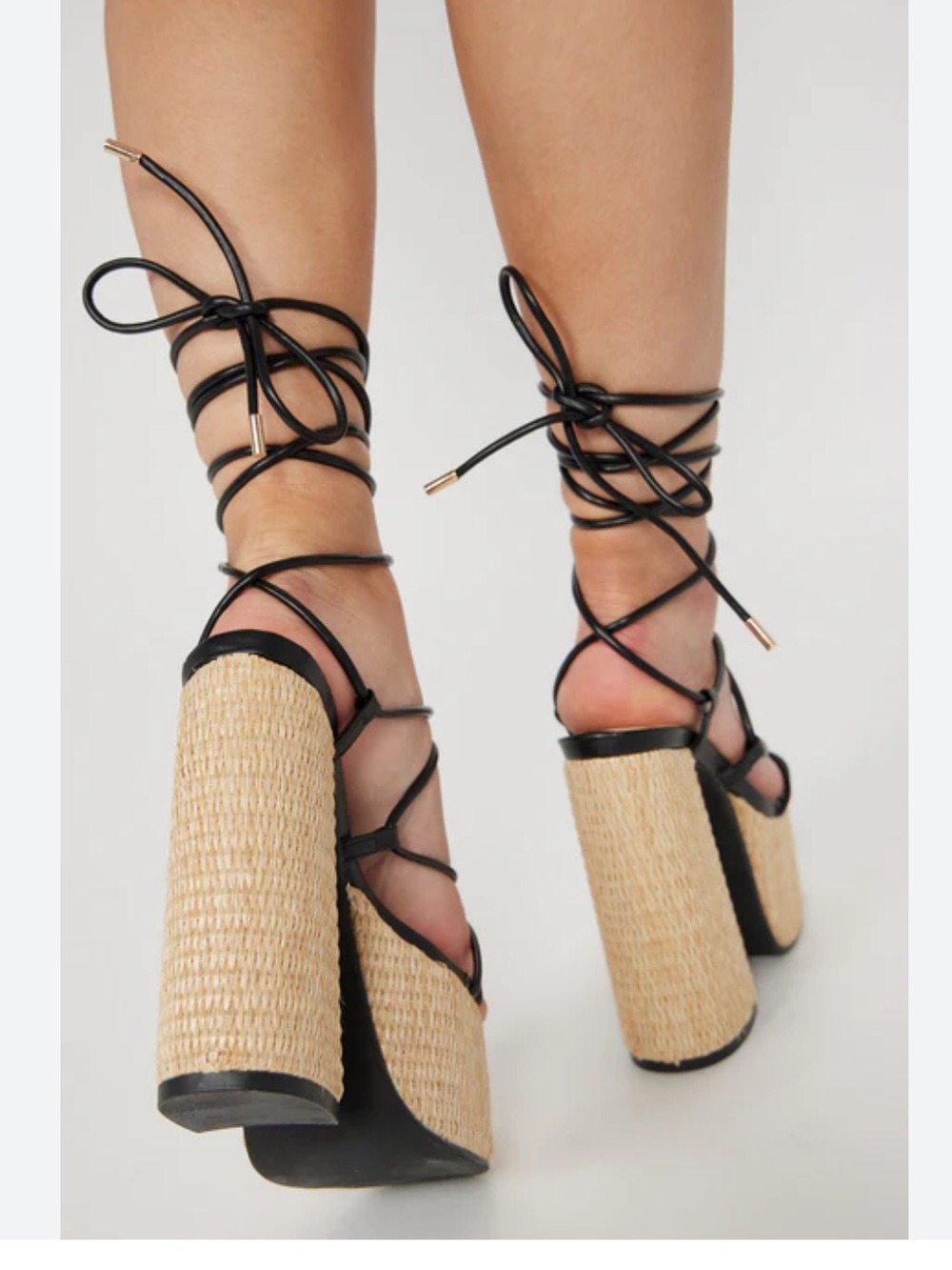 TOP Moda Black Lace-Up Woven Block Heel Sandals size 8.5